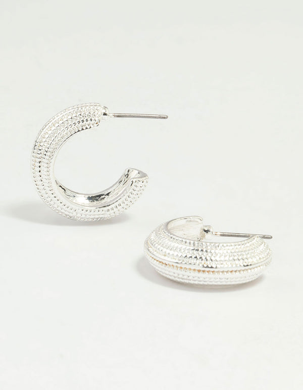 Silver Textured Hoop Earrings