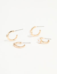Gold Diamante Pearl Flower Hoop Earrings 2-Pack - link has visual effect only
