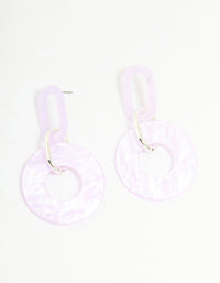 Silver Pink Acrylic Circle Link Drop Earrings - link has visual effect only
