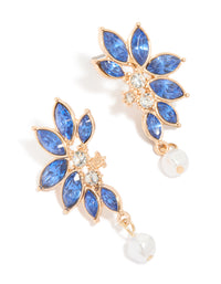 Gold Blue Diamante Pearl Marquise Stud Earrings - link has visual effect only