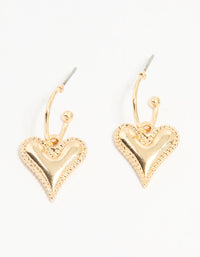 Gold Heart Border Detailed Huggie Earrings - link has visual effect only