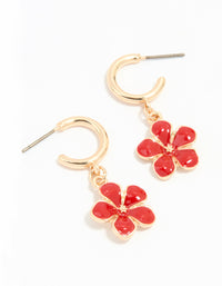 Gold Red Flower Hoop Earrings - link has visual effect only
