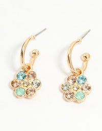 Gold Multicoloured Diamante Flower Huggie Earrings - link has visual effect only