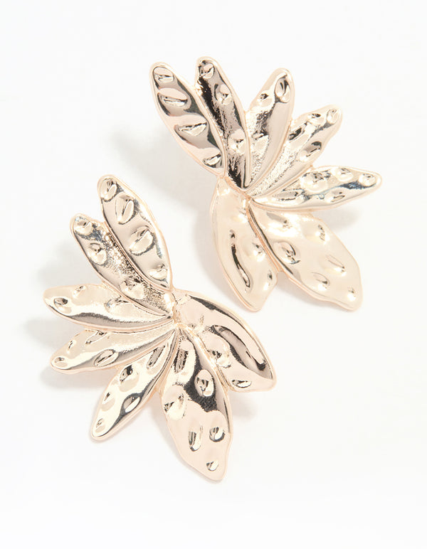 Rose Gold Half Flower Seven Petal Stud Earrings