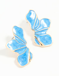 Gold Blue Half Flower Stud Earrings - link has visual effect only
