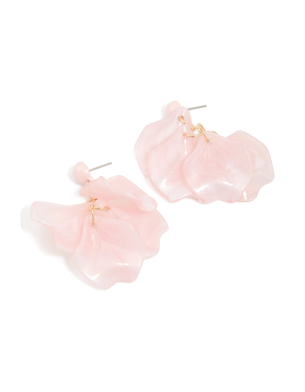 Gold Pink Pearlised Petal Flower Drop Earrings