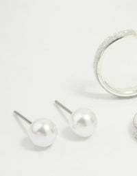 Silver Glitter Paper & Pearl Stud Earrings 2-Pack - link has visual effect only
