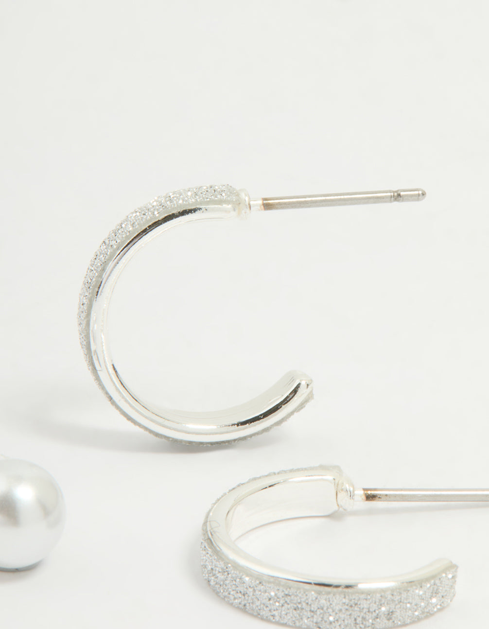 Silver Glitter Paper & Pearl Stud Earrings 2-Pack