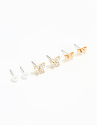 Gold Diamante & Butterfly Stud Earrings 3-Pack - link has visual effect only