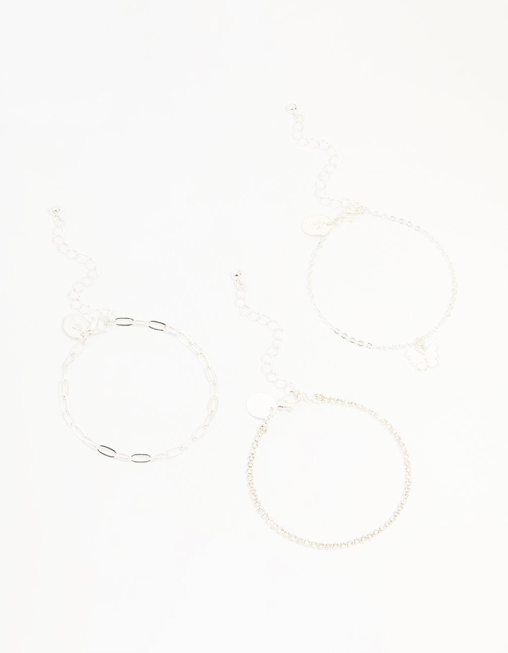 Silver Diamante Chain & Butterfly Bracelets 3-Pack