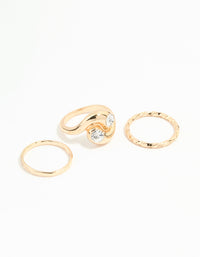 Gold Plated Thick Diamante Twisted Rings 3-Pack - link has visual effect only