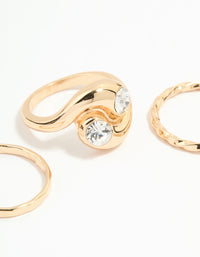 Gold Plated Thick Diamante Twisted Rings 3-Pack - link has visual effect only