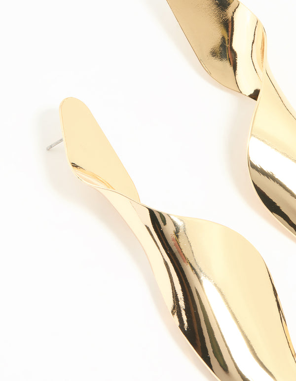 Gold Twisted Large Drop Earrings