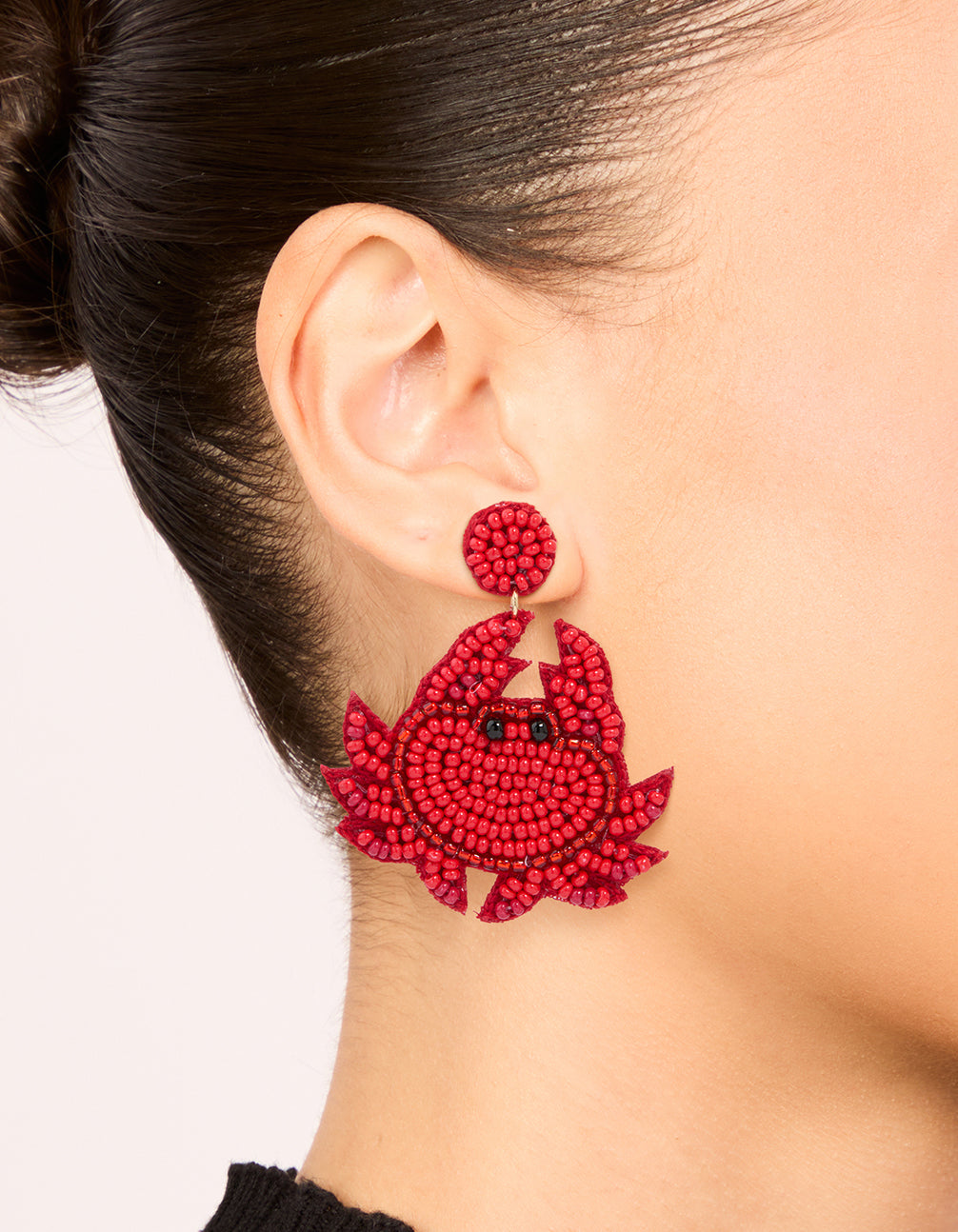 Red Beaded Crab Drop Earrings