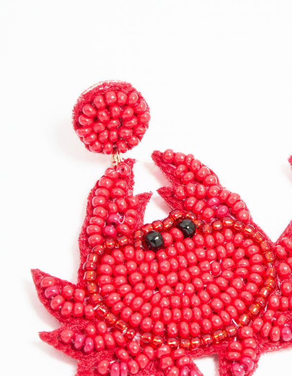 Red Beaded Crab Drop Earrings