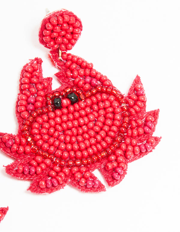 Red Beaded Crab Drop Earrings