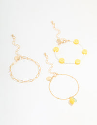 Gold Chain & Lemon Charm Bracelets 3-Pack - link has visual effect only