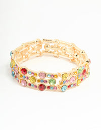 Gold Multicoloured Diamante Circe & Rectangle Stretch Bracelet - link has visual effect only