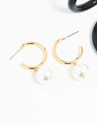 Gold & Dark Blue Pearl  Drop Hoop Earrings 3-Pack - link has visual effect only