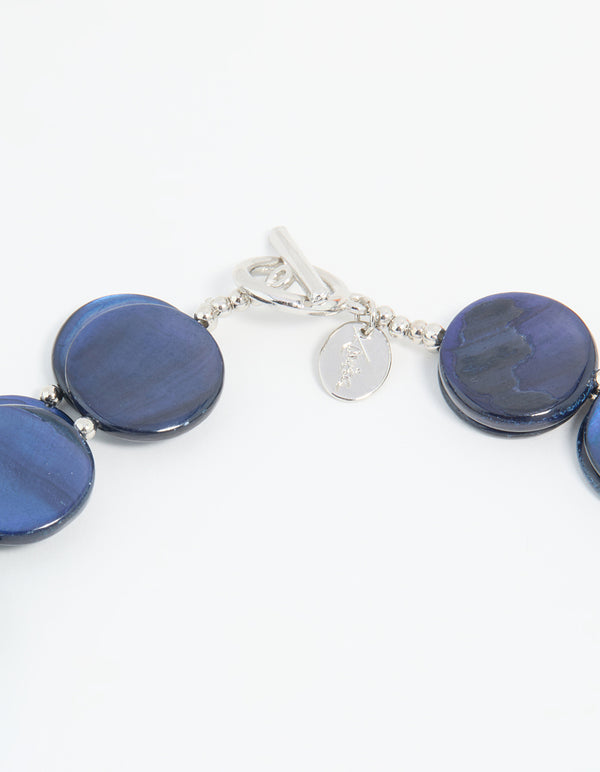 Blue Genuine Shell Disc Layered Necklace