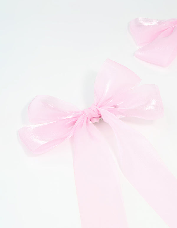 Pink Organza Fabric Large Hair Clips 2-Pack