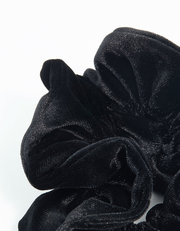 Black Velvet Fabric Large Ruffled Scrunchie
