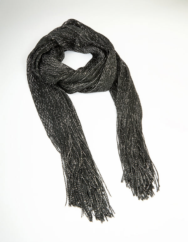 Black Glitter Fabric Draped Scarf