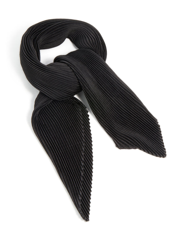 Black Pleated Satin Fabric Scarf