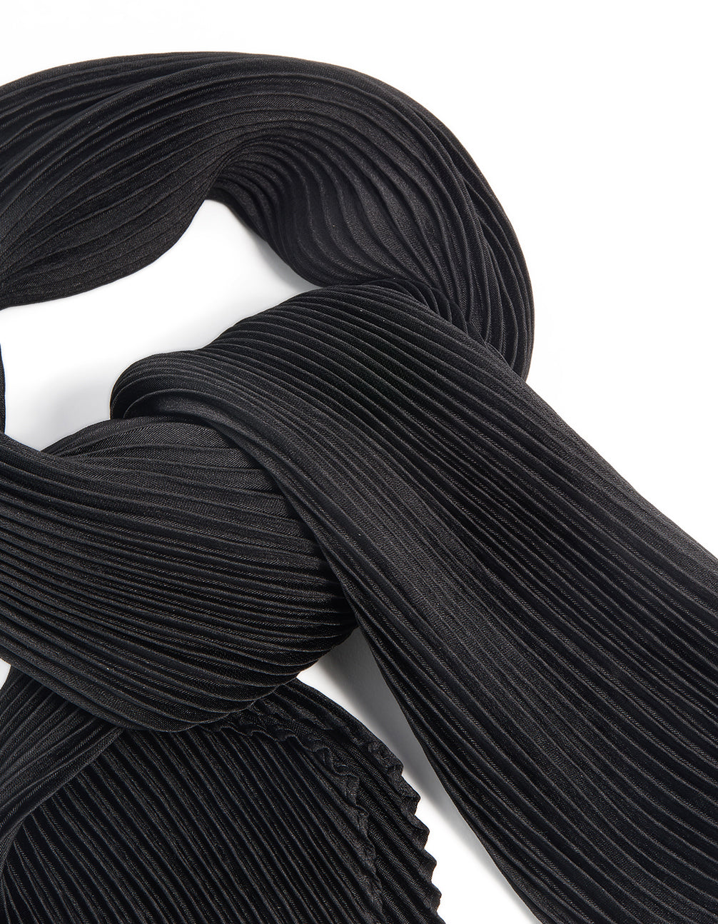 Black Pleated Satin Fabric Scarf