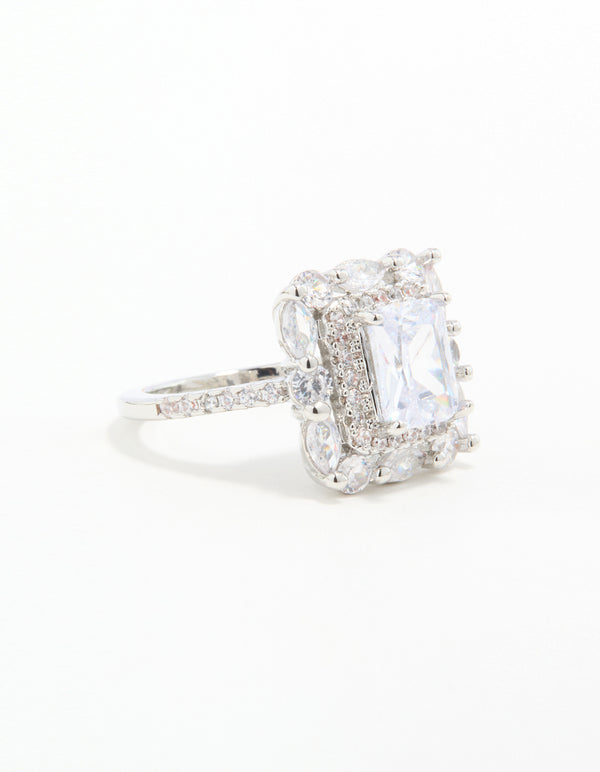 Silver Cubic Zirconia Square Ring