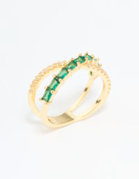 Gold Plated Green Cubic Zirconia Criss Cross Ring - link has visual effect only