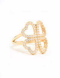 Gold Plated Cubic Zirconia Shamrock Statement Ring - link has visual effect only