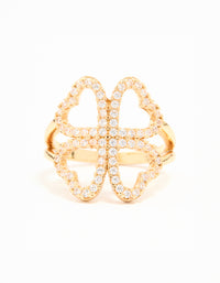 Gold Plated Cubic Zirconia Shamrock Statement Ring - link has visual effect only