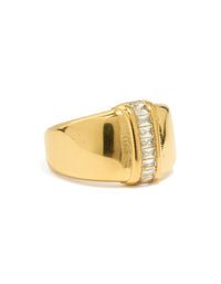 Waterproof Gold Plated Stainless Steel Cubic Zirconia Statement Ring - link has visual effect only