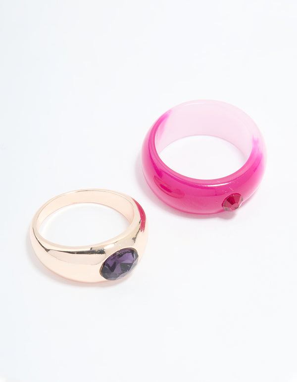 Rose Gold Statement Stone Rings 2-Pack