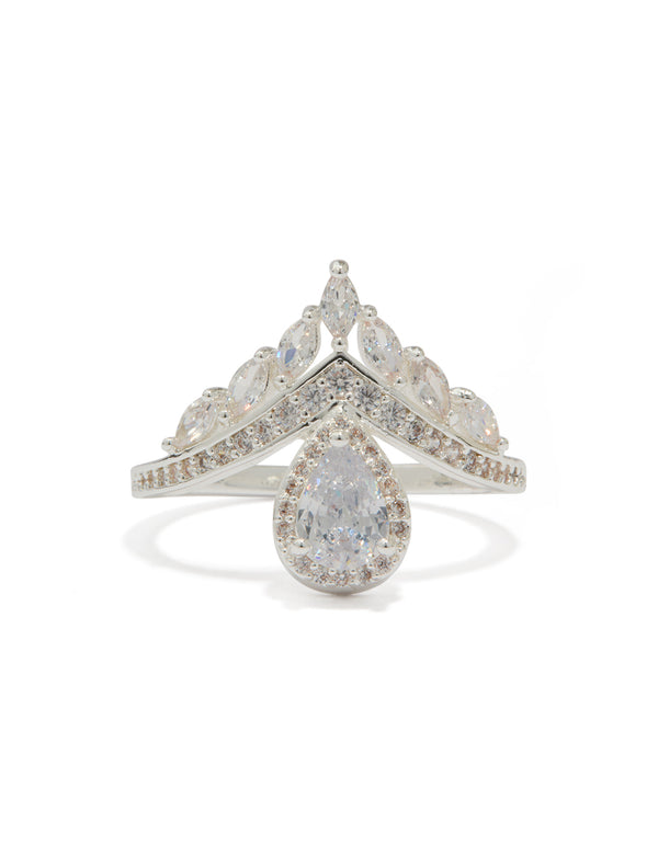 Silver Plated Cubic Zirconia Princess Cut Ring