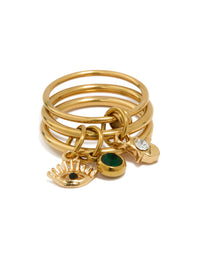 Waterproof Gold Plated Stainless Steel Charm Stacked Ring - link has visual effect only