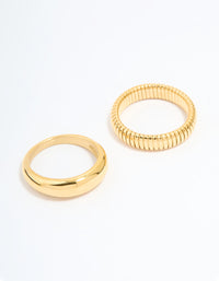 Showcasing waterproof stainless steel ridge and smooth rings crafted from gold plated material in a 2-pack front view - link has visual effect only