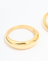 Displaying waterproof gold plated stainless steel ridge and smooth rings 2-pack close up view - link has visual effect only