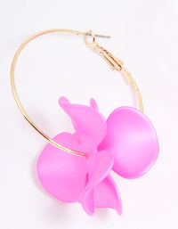 Gold Pink Pearlised Flower Hoop Earrings - link has visual effect only