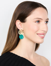 Gold Blue Stone Leaf Drop Earrings - link has visual effect only