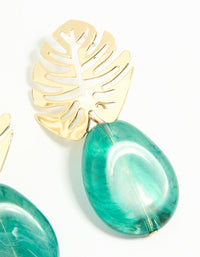 Gold Blue Stone Leaf Drop Earrings - link has visual effect only