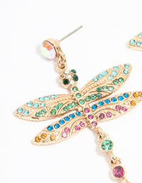 Gold Multicoloured Diamante Dragonfly Drop Earrings - link has visual effect only