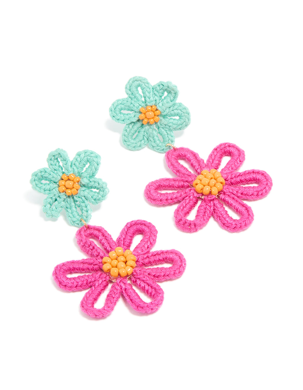 Gold Double Blue & Pink Statement Flower Drop Earrings