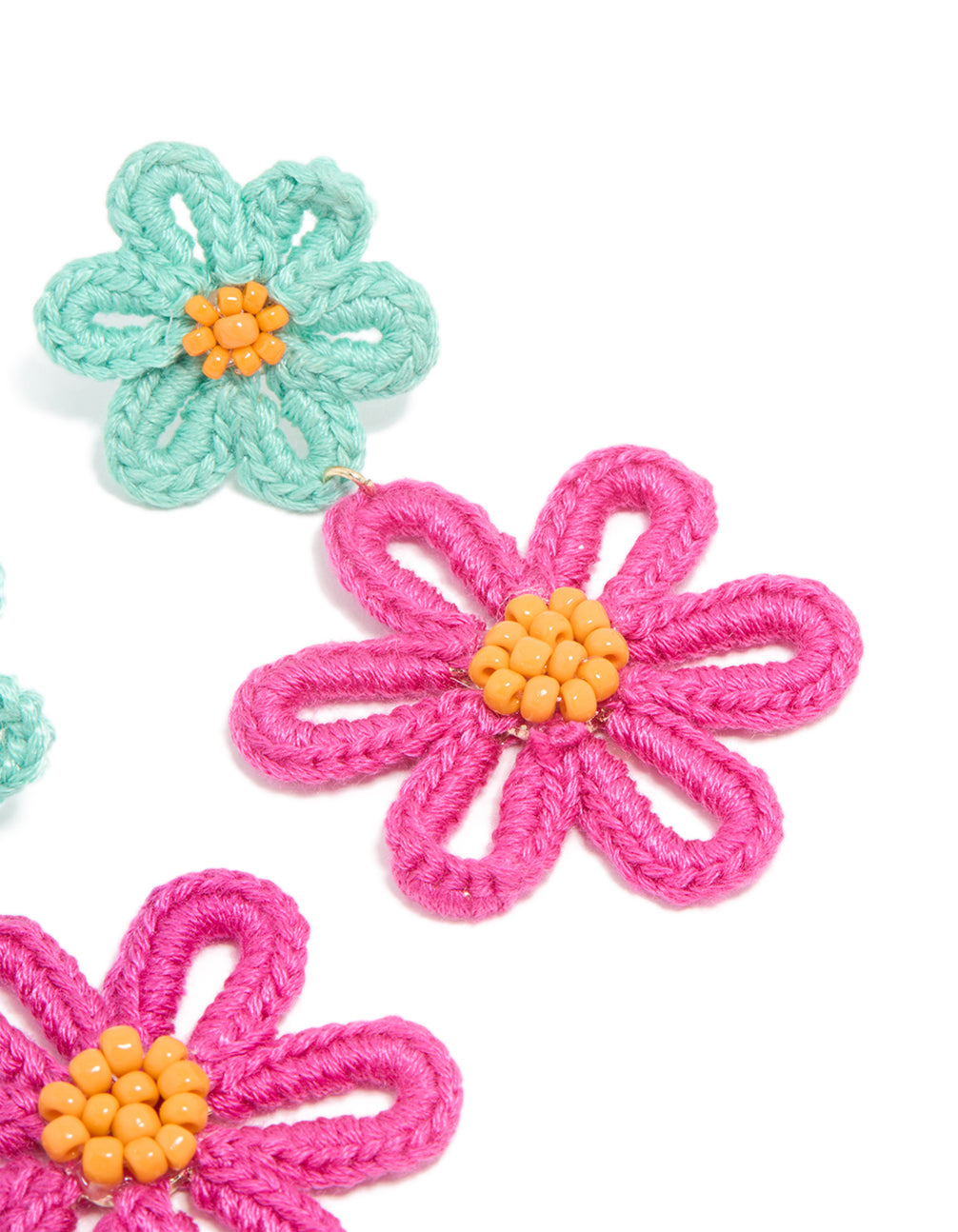 Gold Double Blue & Pink Statement Flower Drop Earrings