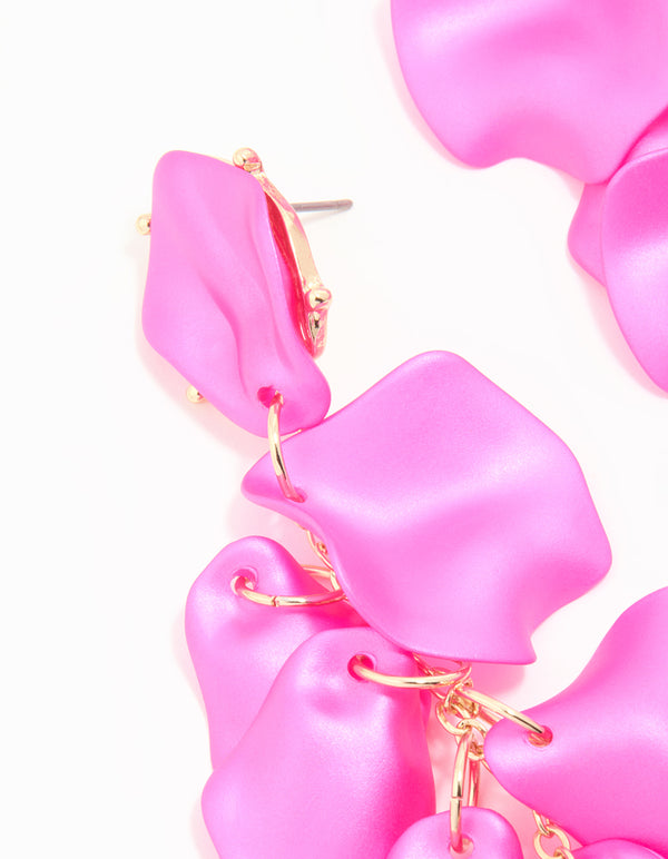 Gold Fuschia Pearlised Petal Drop Earrings