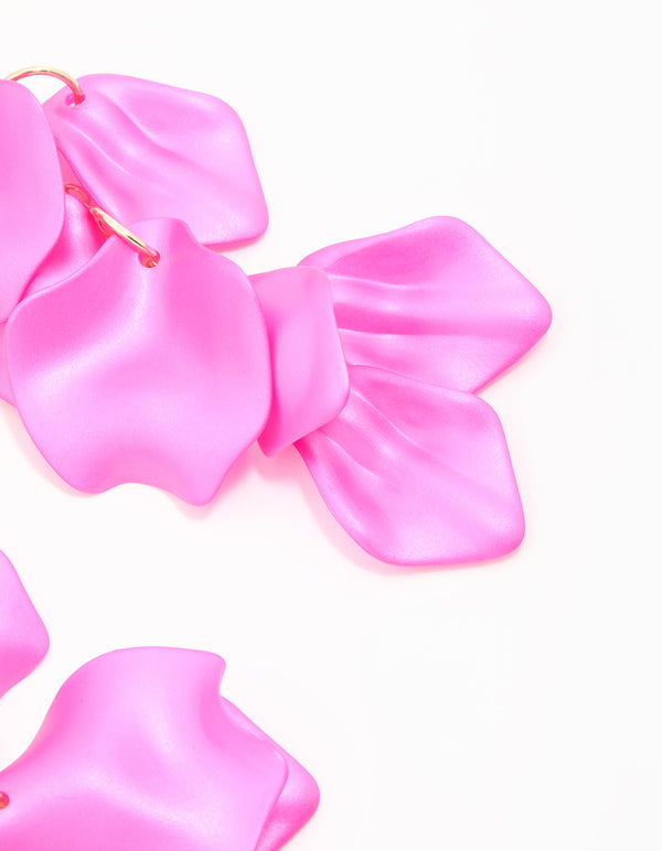 Gold Fuschia Pearlised Petal Drop Earrings
