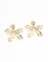 Gold Textured Flower Large Stud Earrings - link has visual effect only