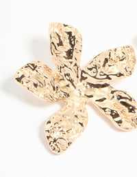 Gold Textured Flower Large Stud Earrings - link has visual effect only