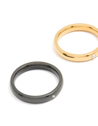 Waterproof Gold Plated Stainless Steel Mixed Metal Rings 3-Pack - link has visual effect only